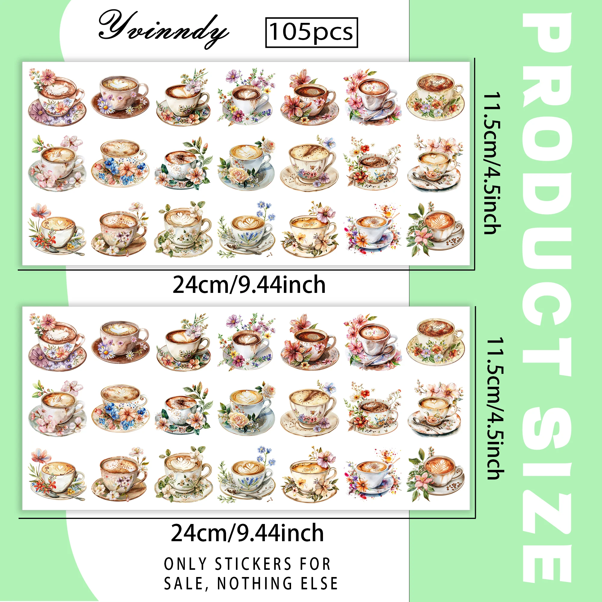 105Pcs/Set Watercolor Floral Coffee Cup Keychain Transfer Paper UV DTF Transfer Paper Durable High-viscosity Transfer Paper