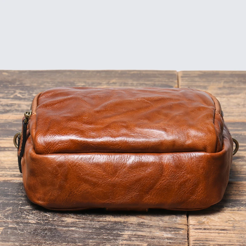 Vintage Casual Men\'s Head Layer Cowhide Leather Shoulder Bag Handmade Original Horizontal Messenger Bag Phone Bag LEATHFOCUS