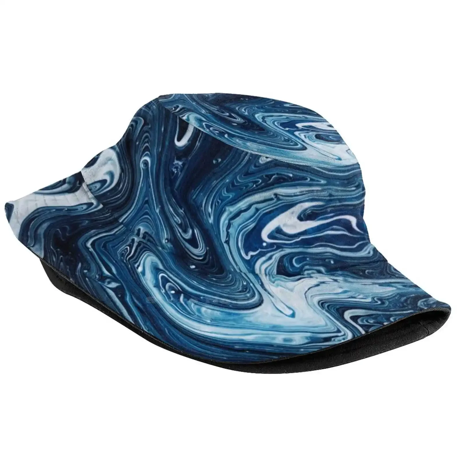 Gravity Iii Unisex Fisherman Hats Bucket Hats Abstract Marble Marbling Polish Paint Natural Swirl Light Mixture White Dark Blue