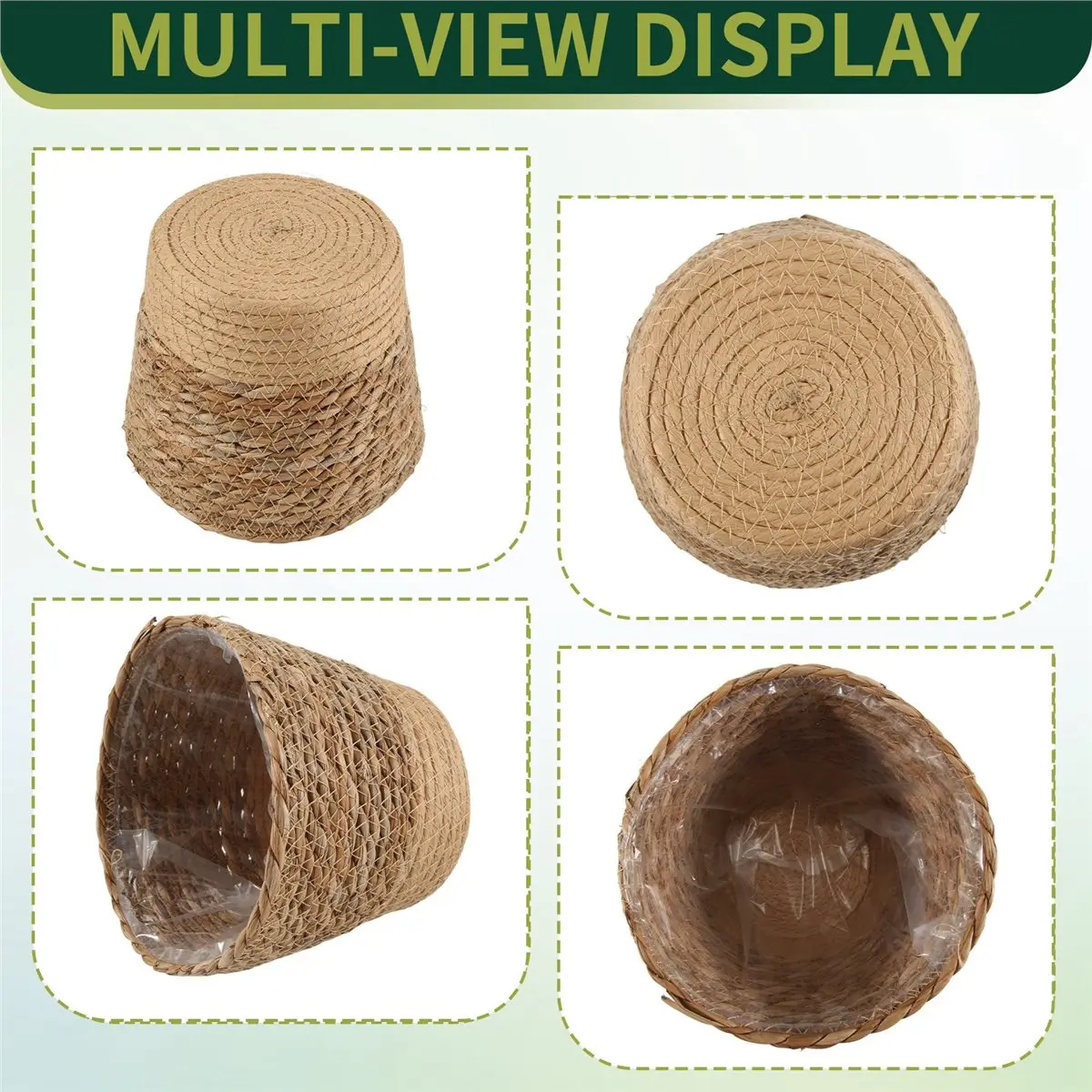A62Z Straw Weaving Flower Plant Pot Wicker Basket Rattan Flowerpot Storage Basket Handmade Woven Planter Basket L