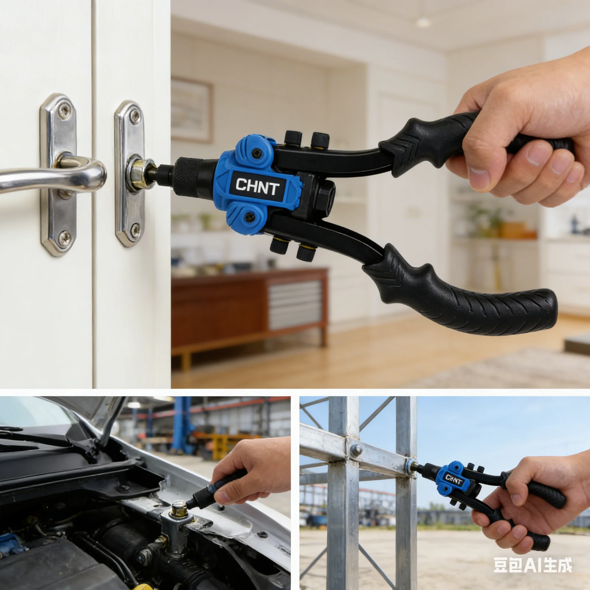 Heavy Duty Hand Rivet Gun, Labor-Saving Riveter with 5 Interchangeable Heads (2.4/3.2/4.0/4.8/6.4mm)
