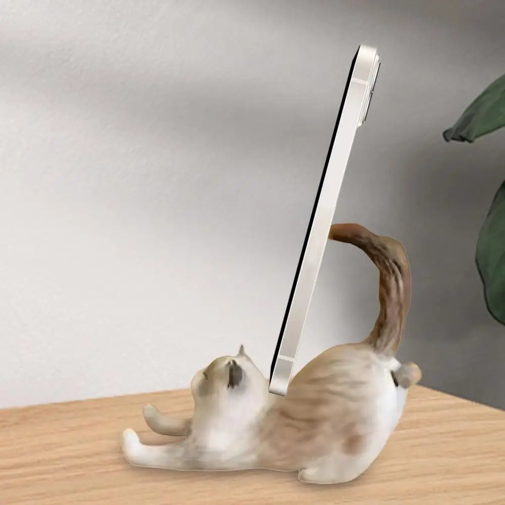 

Cute Cat Phone Stand Holder - Mini Resin Desktop Statue for Mobile Phones, Portable & Anti-Slip Cell Phone Dock for Desk Office