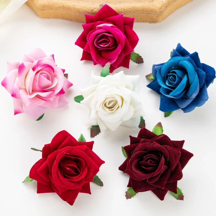 

6Cm 100Pcs Red Flannel Curled Roses for Scrapbook ValentineHome Decor Wedding Garden Diy Candy Box Artificial Flowers Wholesale