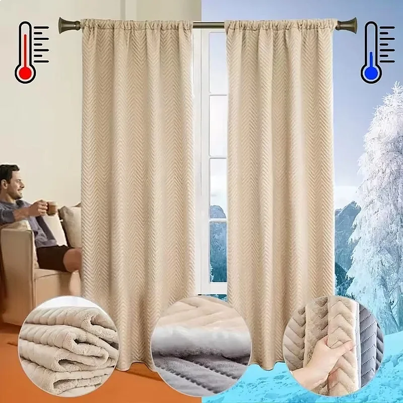 Heavy Duty Winter Blackout Curtains Thermal Insulation Windproof Sound Reduction for Living Room Bedroom Home Door Decor 커튼