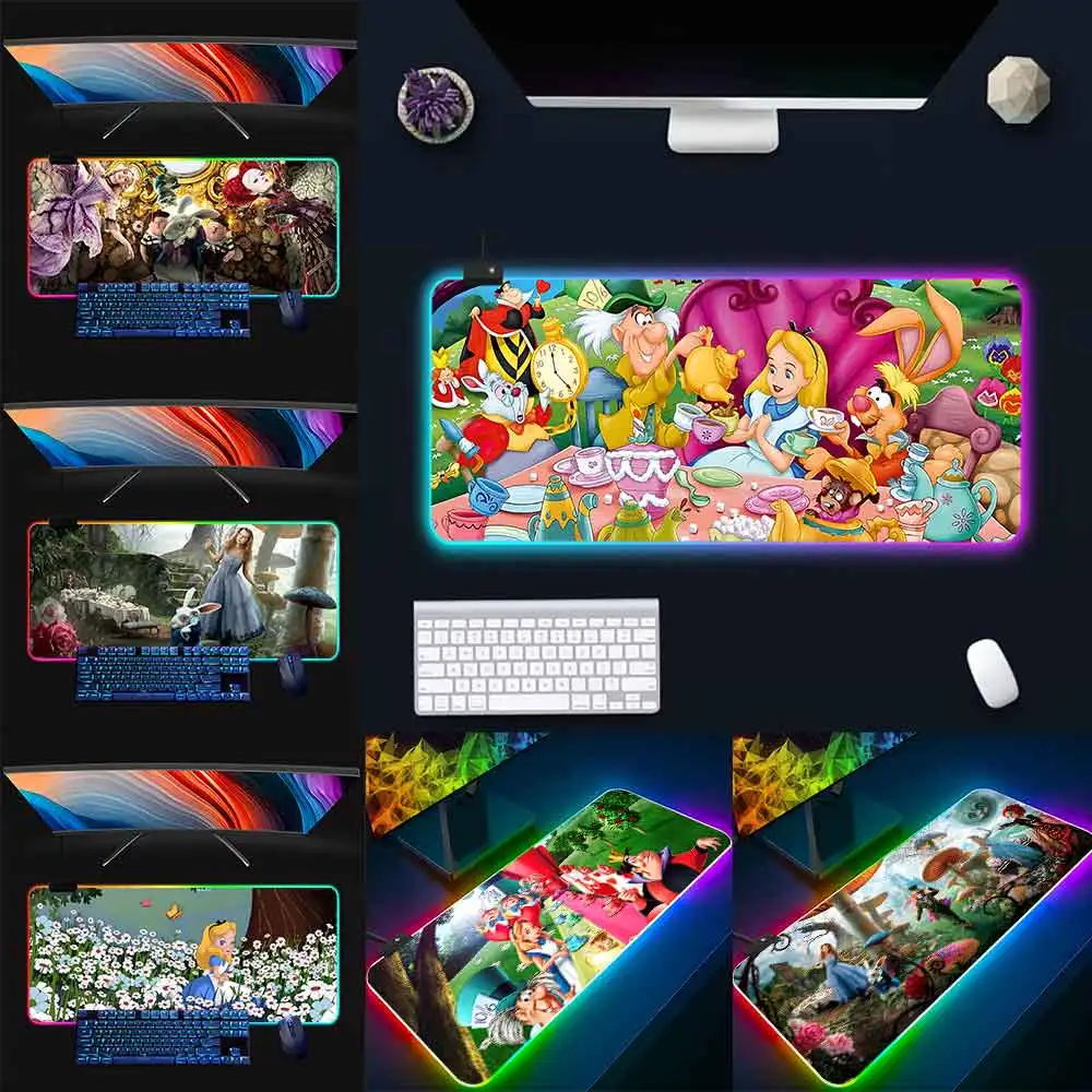 

Disney Alice In Wonderland RGB Pc Gamer Keyboard Mouse Pad Mousepad LED Glowing Mouse Mats Rubber Gaming Computer Mausepad