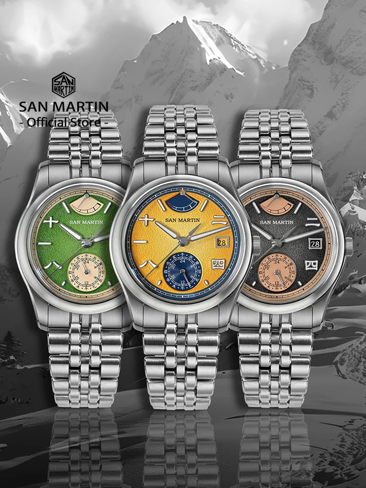 San Martin 39mm Miyota 9132 Power Reserve Display Men Luxury Sport Watch Automatic Mechanical Waterproof Original Design SN0144