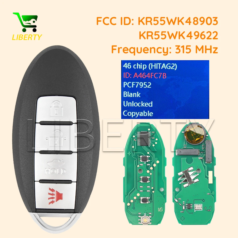 

Ly For Nissan Maxima Altima Versa Murano 370Z Infiniti EX35 G35 G37 G25 Q60 Q40 QX70 FX37 Smart Key Fob 315Mhz KR55WK48903,49622