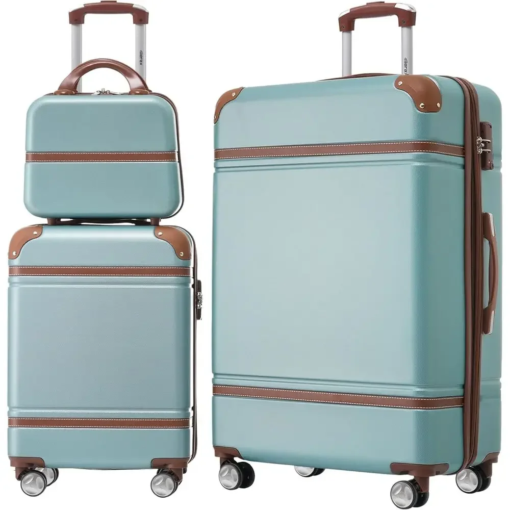 

Винтажный комплект из 2 чемоданов с расширяемыми жесткими корпусами, 20 и 28 дюймов, одобрен для авиаперелетов, сине-зеленый