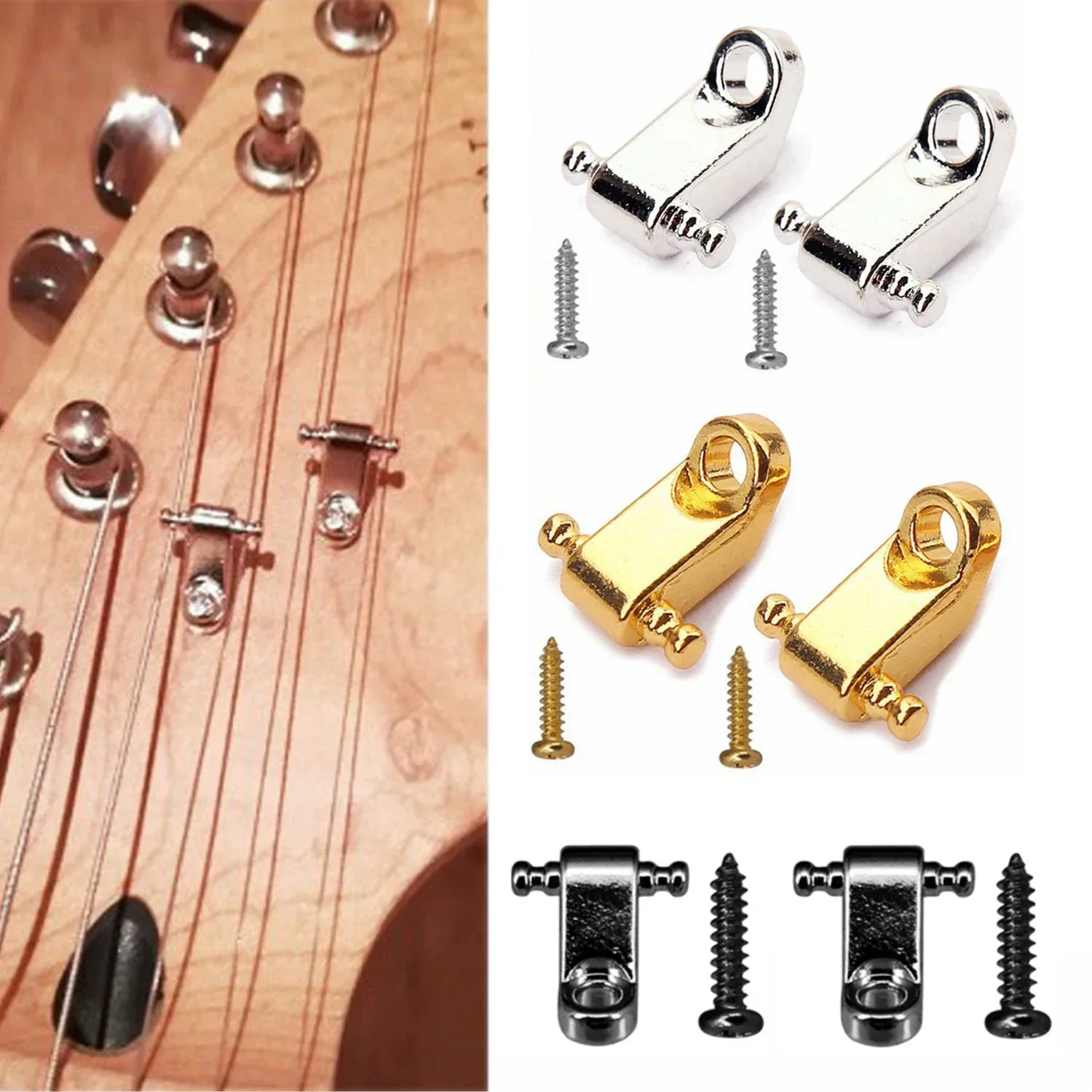 Rodillo de 2 piezas para guitarra eléctrica, retenedor de árboles con tornillos, piezas de guitarra, instrumento musical plateado/Negro/dorado