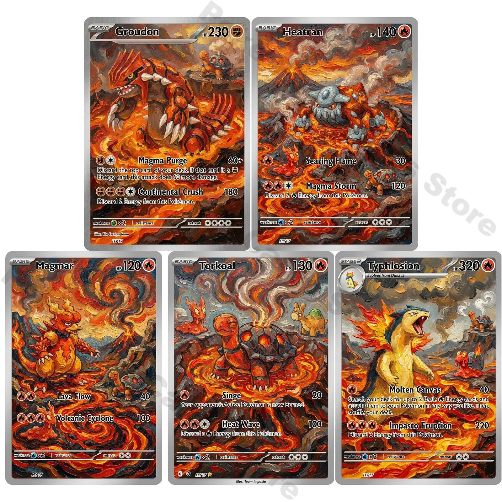 Pokemon Cards PTCG Oil Painting Style Groudon Heatran Magmar Torkoal Typhlosion Collection Cards Rare Cards Set Pokemon Gift