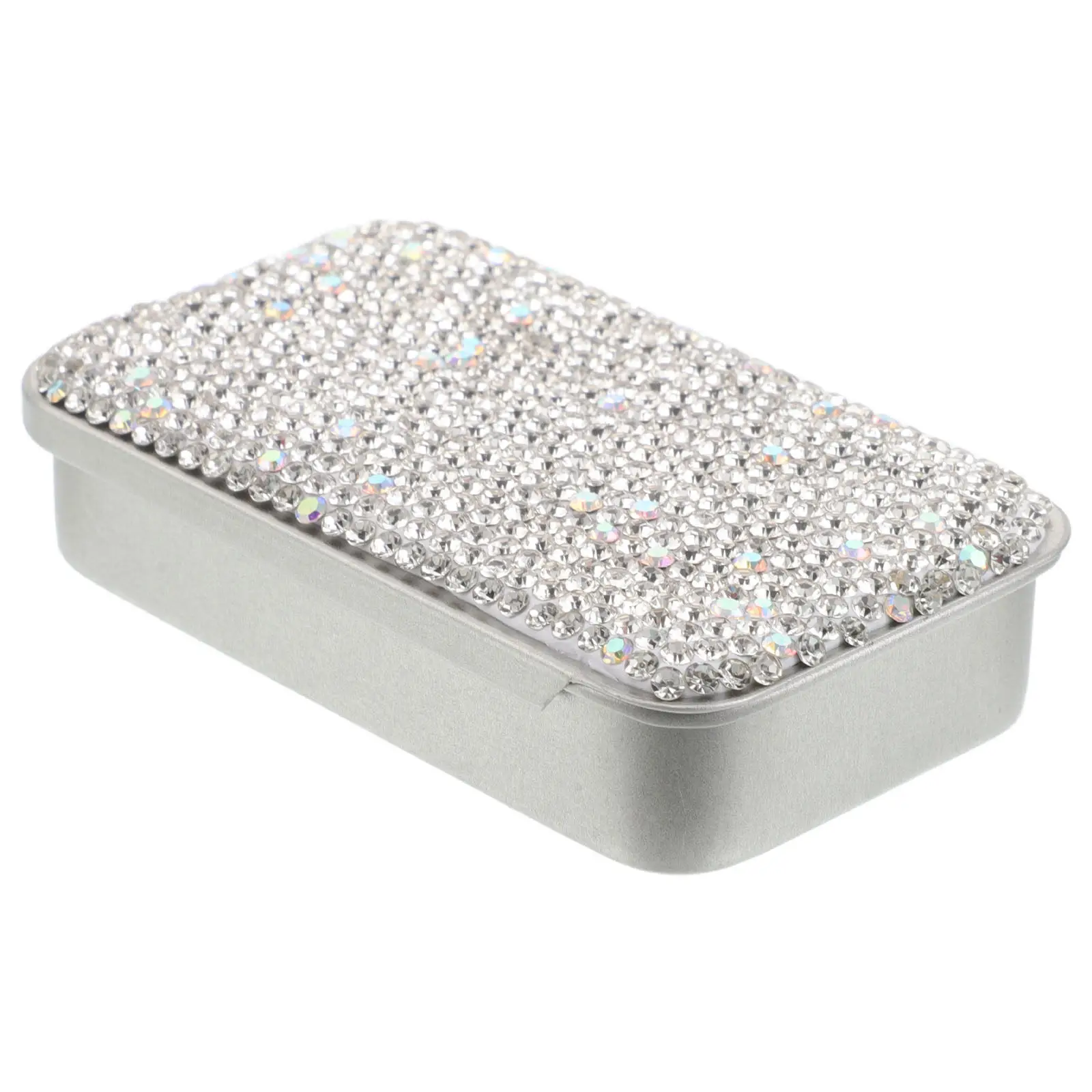Portable Rhinestone Metal Floss Holder Bling Sliding Cover Oral Floss Pick Case Compact Pocket Toothpick Container Travel