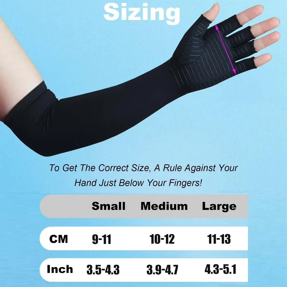 1/2/3Pairs Long Compression Arthritis Gloves for Men Women, Copper Infused Arm Sleeve, Open Finger Design, Reduce Joint Swelling