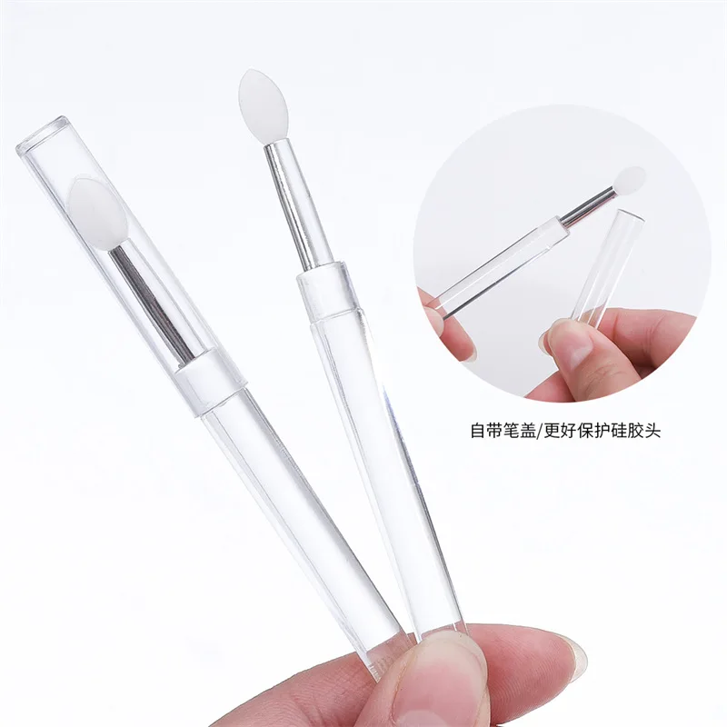 3/1Pcs Nail Art Silicone Brush with Lid Reusable Chrome Glitter Applying Manicure Tool Easy-Daub Pigment Soft Nail Brush Stick