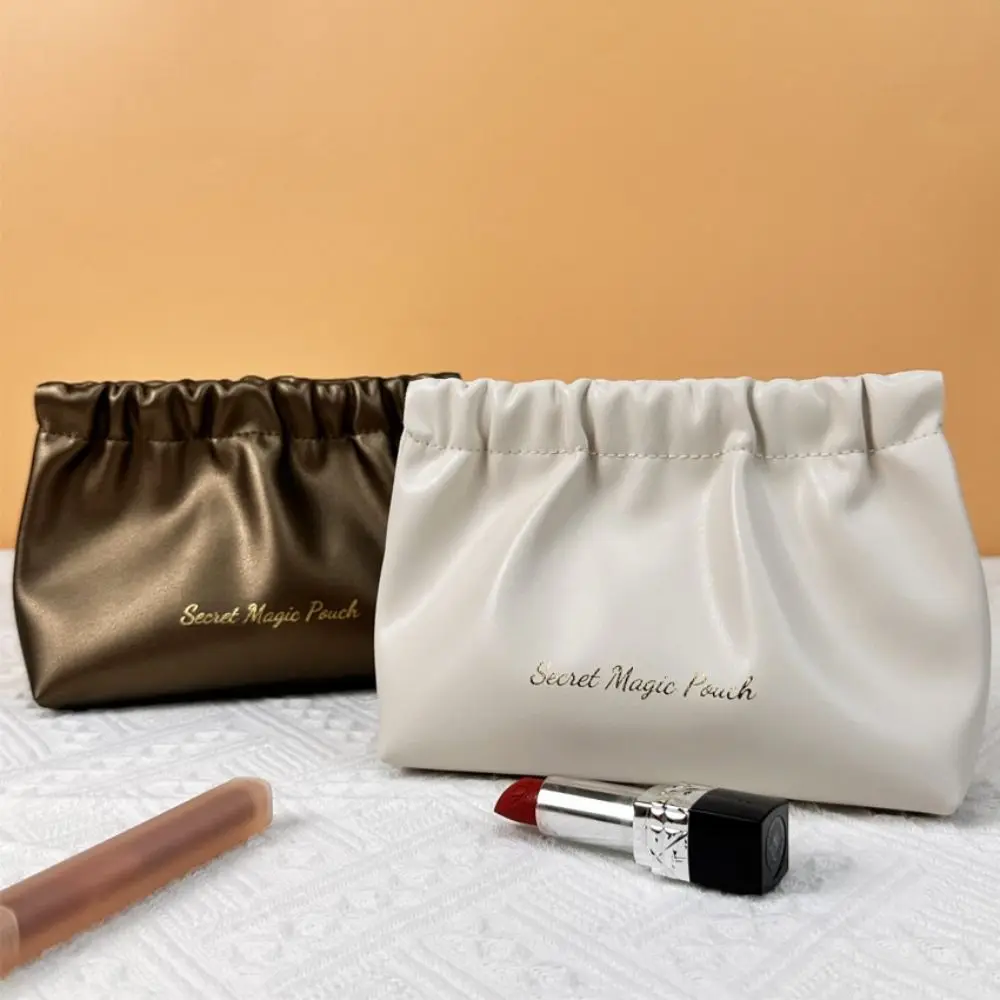 

Korean Style PU Leaf Spring Bag Self-closing Solid Color Small Item Bags Storage Bag Cosmetic Bag Girls