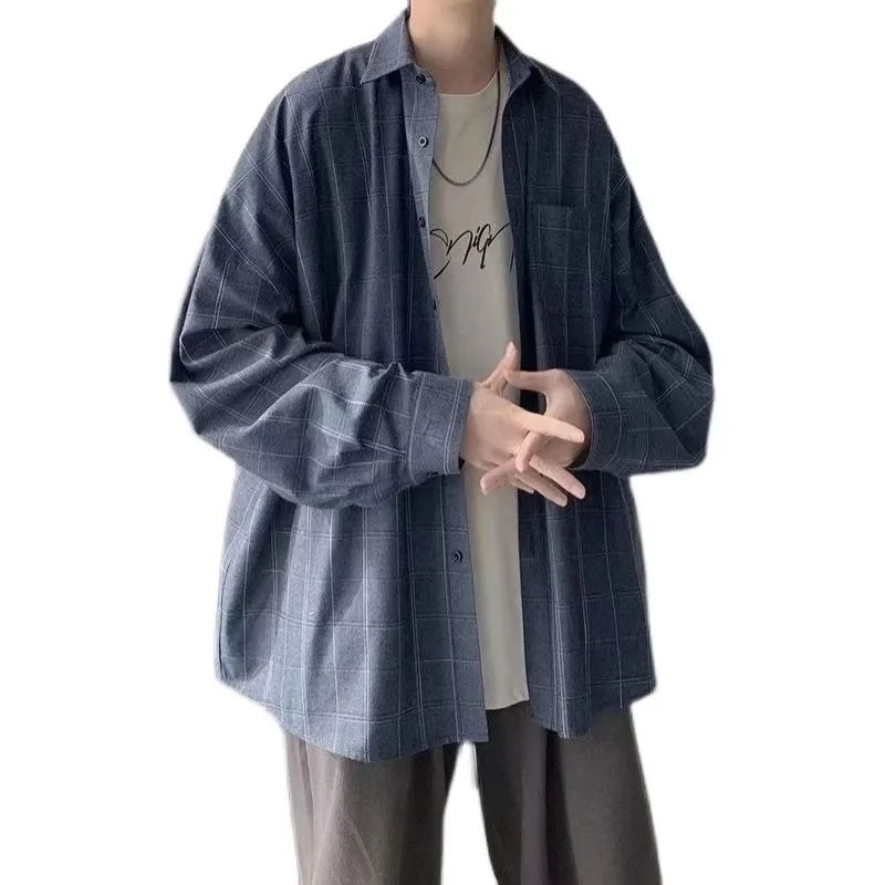 

Wear-Resistant Long Sve Plaid irt Men's Spring Autumn Casual Loose Fit Large Size Work irt Coat Dirt-Resistant Polyest...