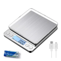 Digital Kitchen Jewelry Scale 3000g/0.1g Battery USB Charging 2 Trays LCD Display Portable Mini Pocket Food Scale