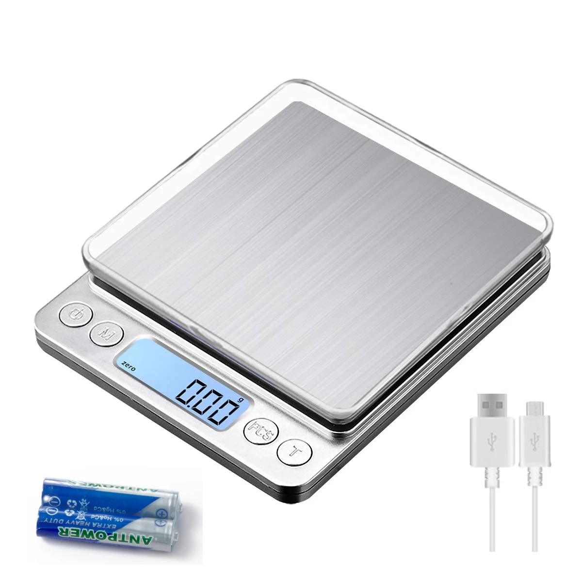 Digital Kitchen Scale 3000g/ 0.1g USB Charging with 2 Trays Home Mini Jewelry Pocket Scale with LCD Display Digital Food Scales