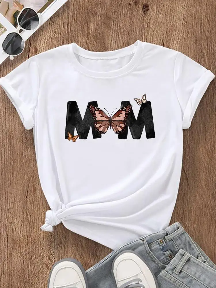 

Mom Mother Butterfly Letter Printed Short Sleeve Tee T Female Casual Graphic T-shirts Fashion Clothing Summer Women Clothes