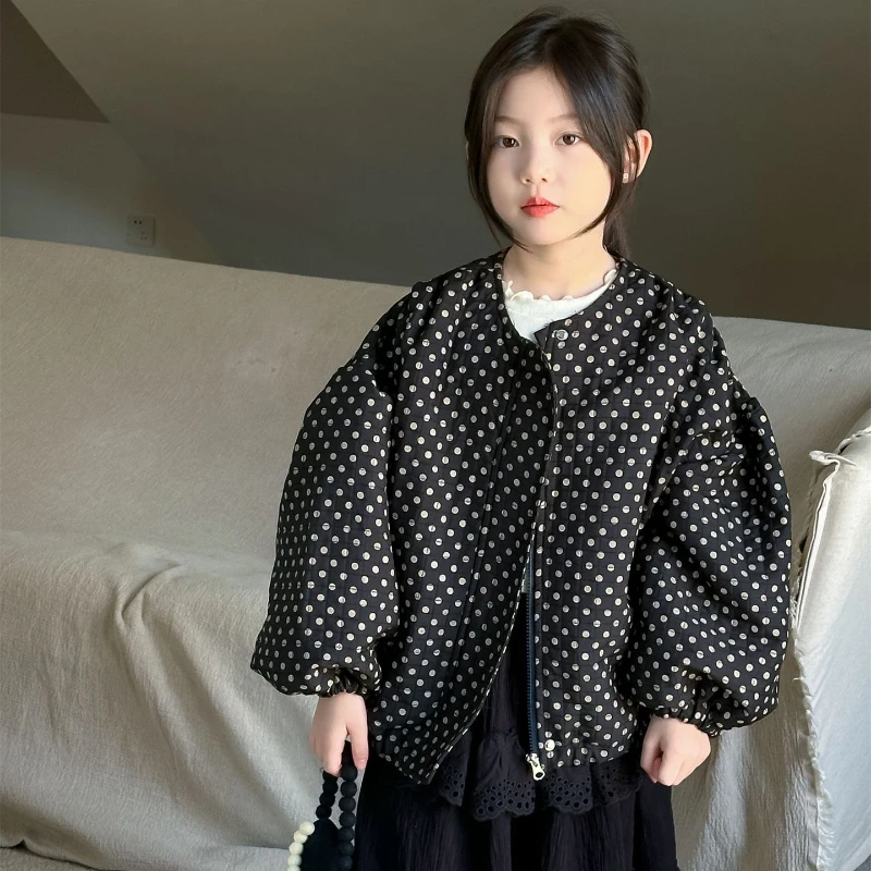 Girl Coat Polka Dot Cardigan 2024 Autumn New Korean Casual Versatile Top Trend