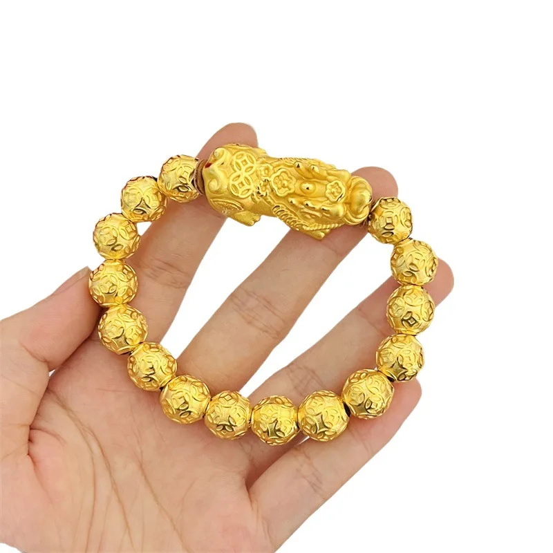 

Luxurious 9999 24K Real Gold Jewelry Ancient Coin Pattern Gold Beads Pixiu DIY Bracelet Fashion Handkerchief Accessories