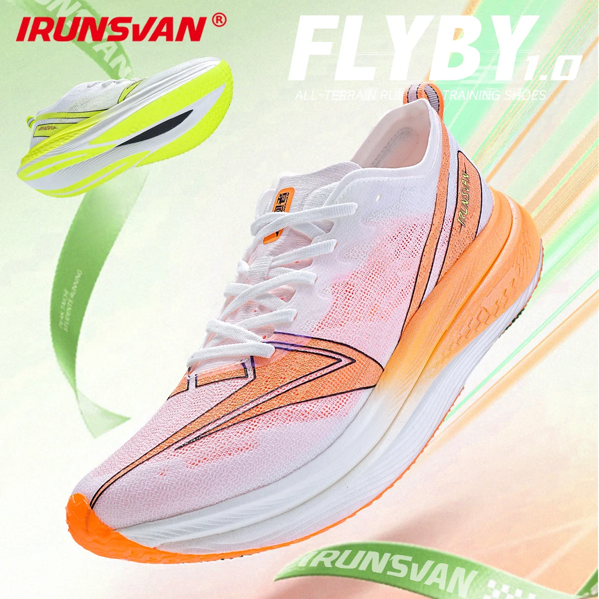 IRUNSVAN FEIBY 1.0 Men's Road Running Shoes 2025 Full Palm Carbon Plate Breathable Mesh Outdoor Sports Shoes Non-slip Sneakers