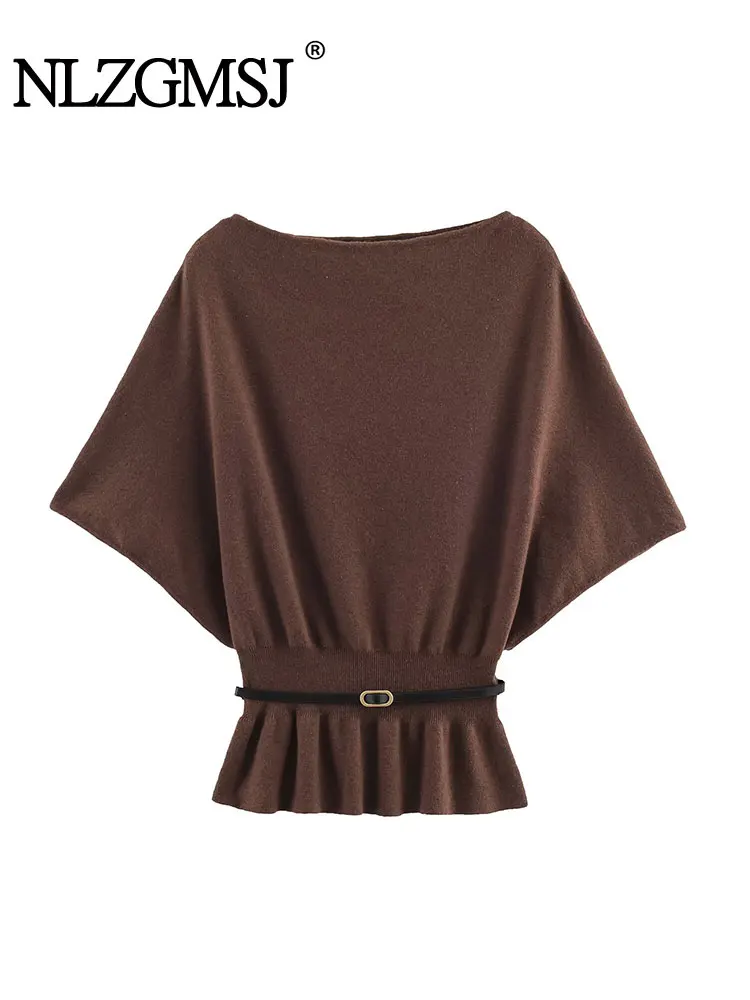 

NLZGMSJ женский осенний вязаный пуловер 2022, женский облегающий свитер с круглым вырезом и поясом на талии, простые универсальные топы Y2k