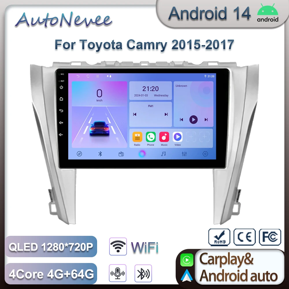 

Head Unit Android 14 For Toyota Camry 2015 - 2017 Multimedia Player Carplay Auto Radio WiFi GPS Navigation stereo No 2Din DVD BT