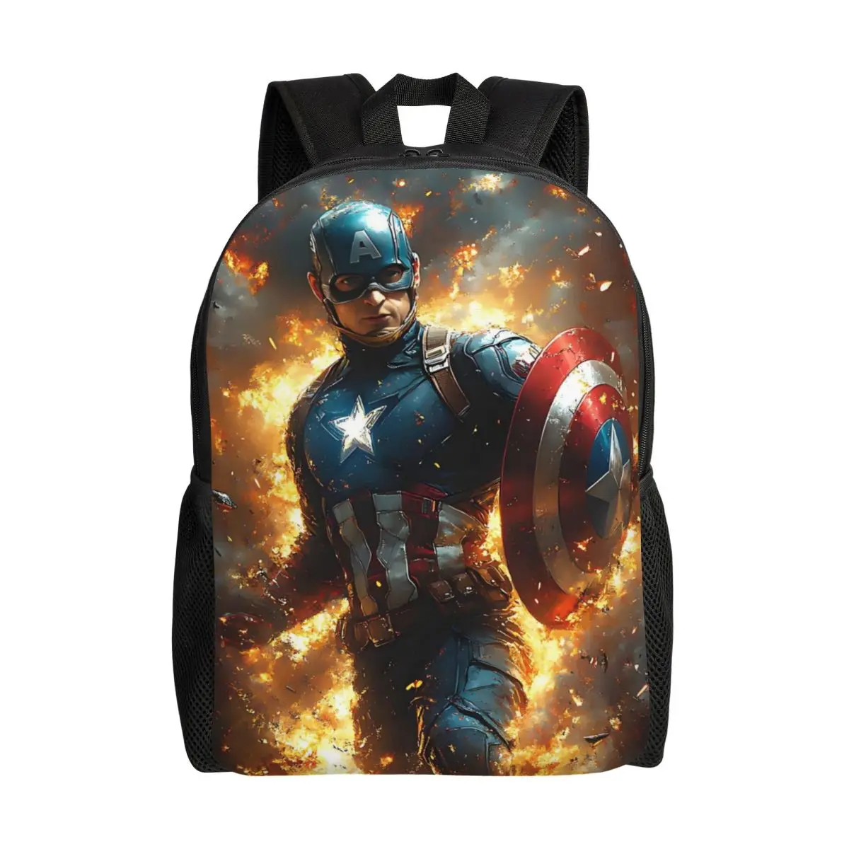 

Custom Vintage Film Captain America Backpacks Women Men Casual Bookbag for College School Burning flames Film Bags