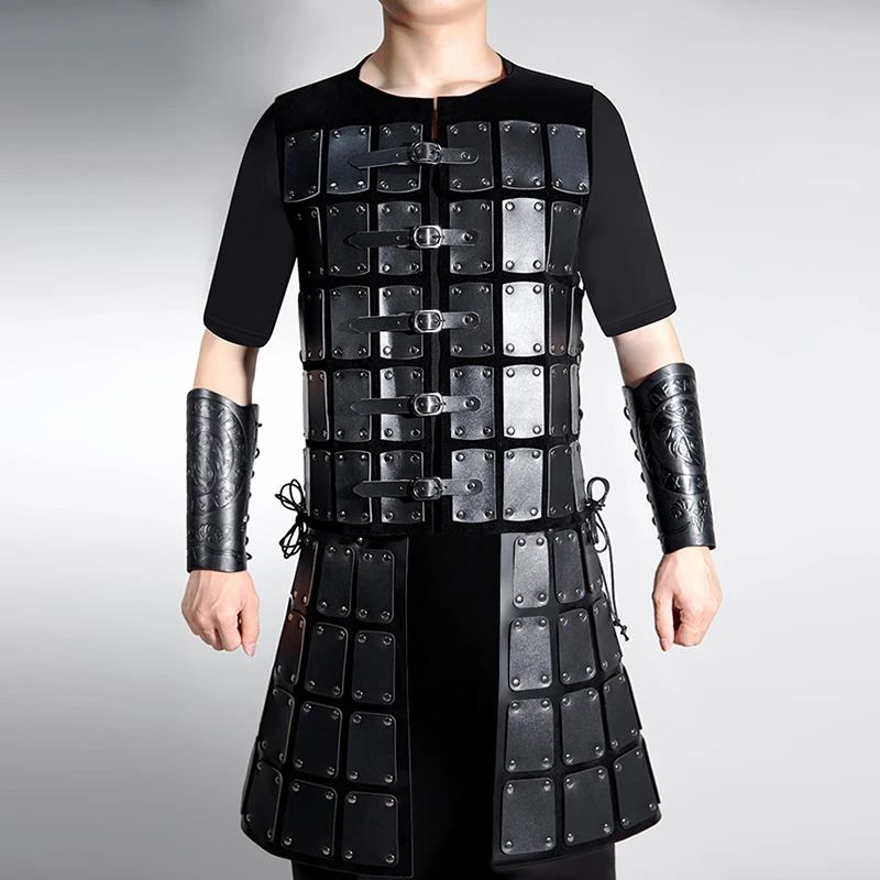 Steampunk Vest PU Leather Viking Knight Warrior Medieval Skirt Armor Vintage Halloween Cosplay Costume Breastplate Harness