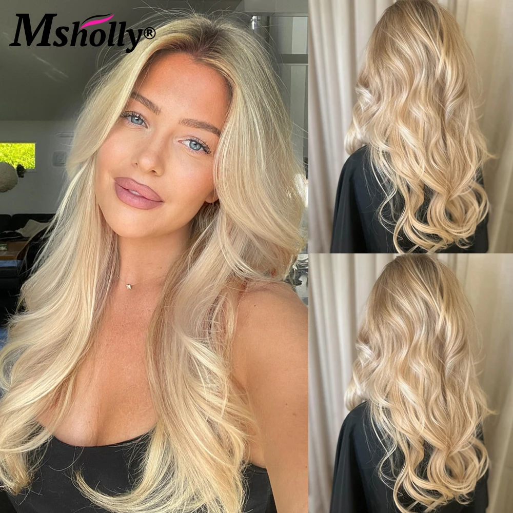 Msholly Christmas Creamy Blonde Body Wave 100% Real Human Hair Wig 200% Density Ash Blonde Pre Cut Ready To Wear Remy Wigs