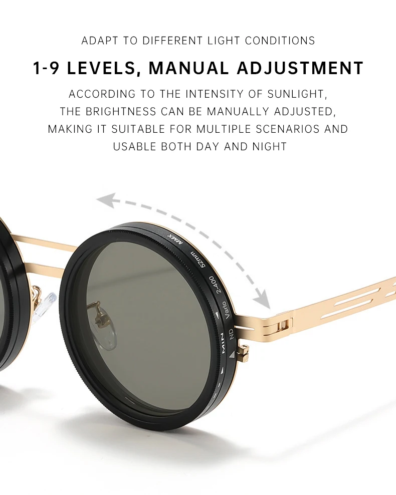 Polarisierte Runde Steampunk ND9 Verstellbare Dimm-Sonnenbrille für Herren 2026 Luxusmarke Punk Angeln Blendschutz Fahr-Sonnenbrille – Detail 12