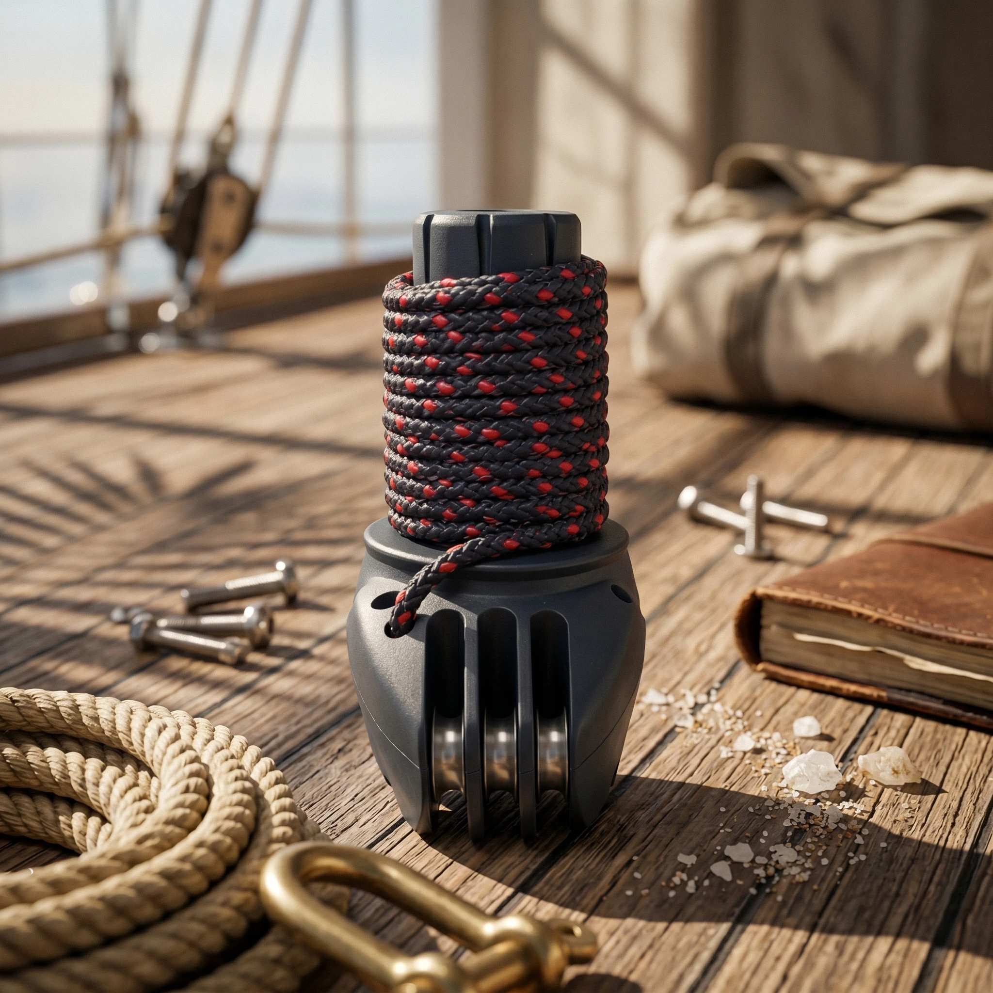 Rope-Wrapped Mast Base Cylindrical Opening Water Sports Gear