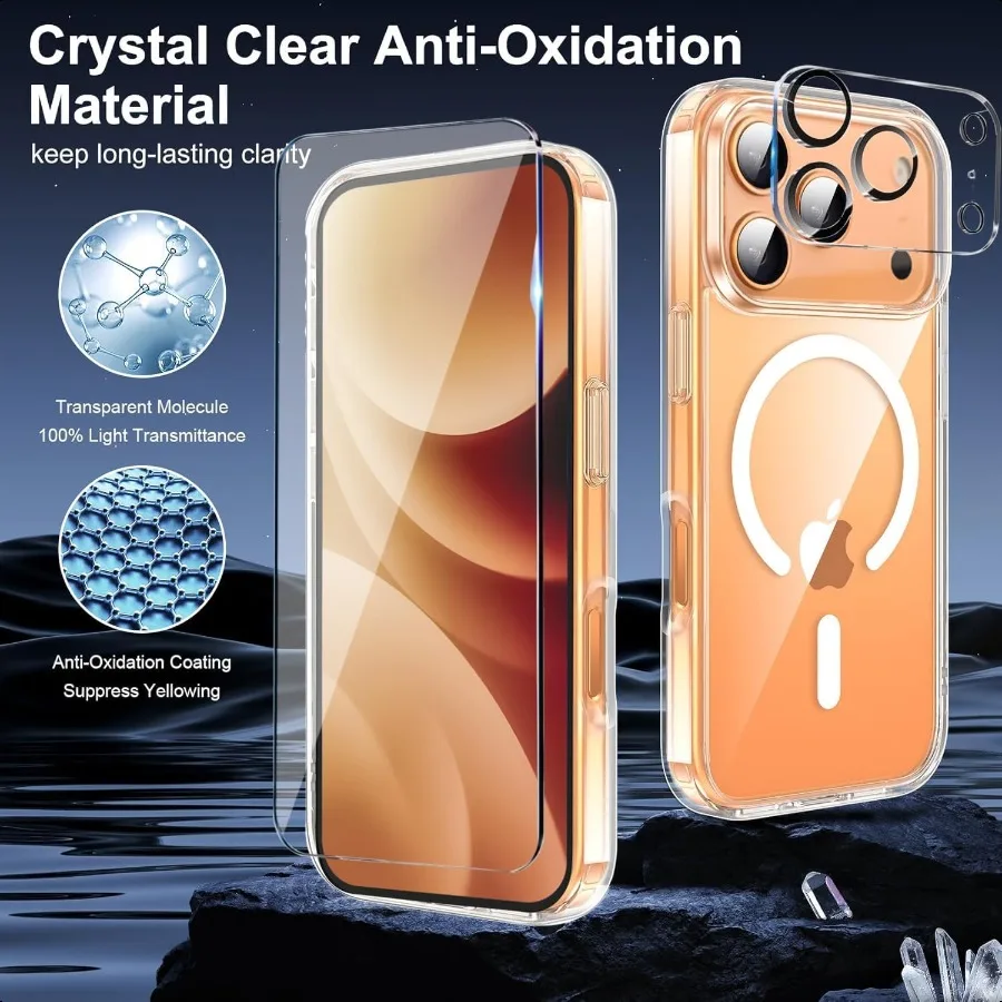 Etui na iPhone 17 Pro Max Przezroczyste Magnetyczne Etui na iPhone 17 ProMax z Ochroną Ekranu i Ochroną Aparatu [Kompatybilne z MagSafe]