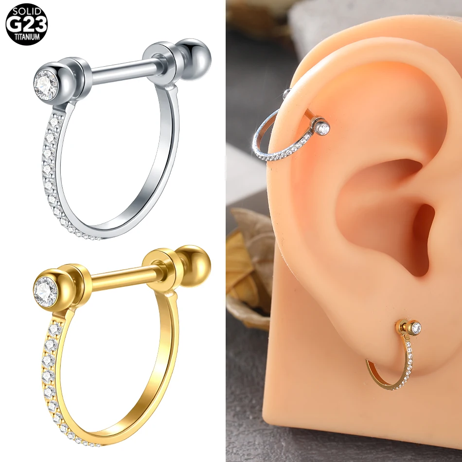 1/5PCS G23 Titanium Ear Piercing Barbell With CZ Hoop Cartilage Helix Daith Rook Lobe Earring Piercings Sexy Women Jewelry 16G