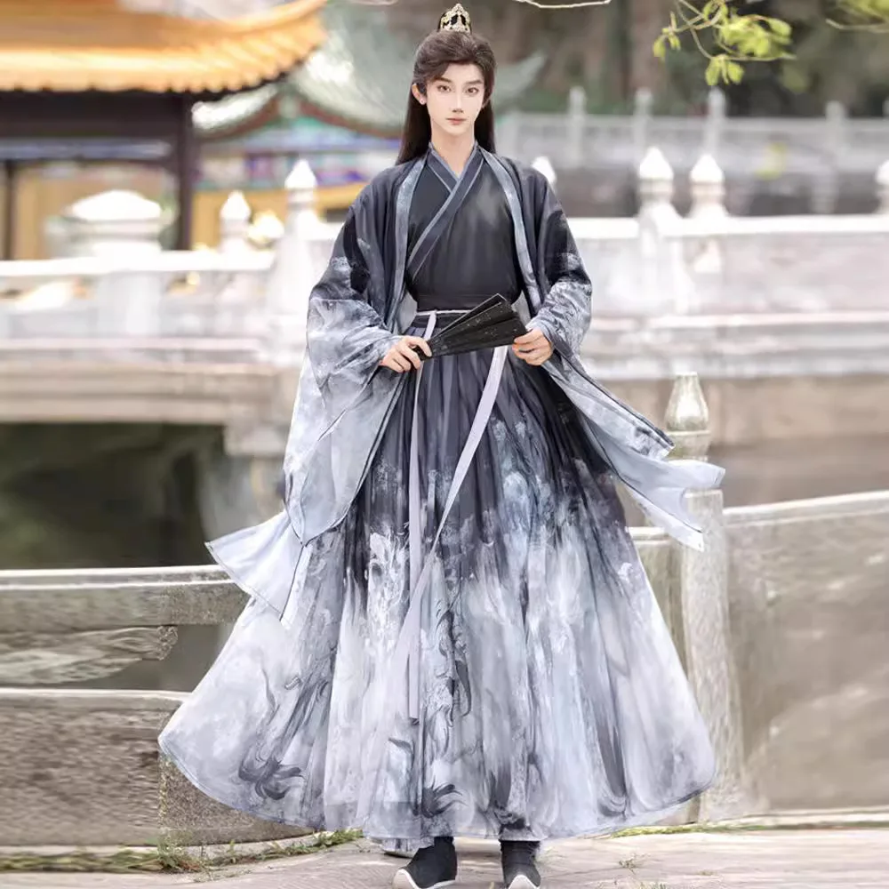 

Новая версия оригинального Hanfu династии Сун для взрослых, набор для мытья чернил на талии в китайском стиле для мужчин и женщин.