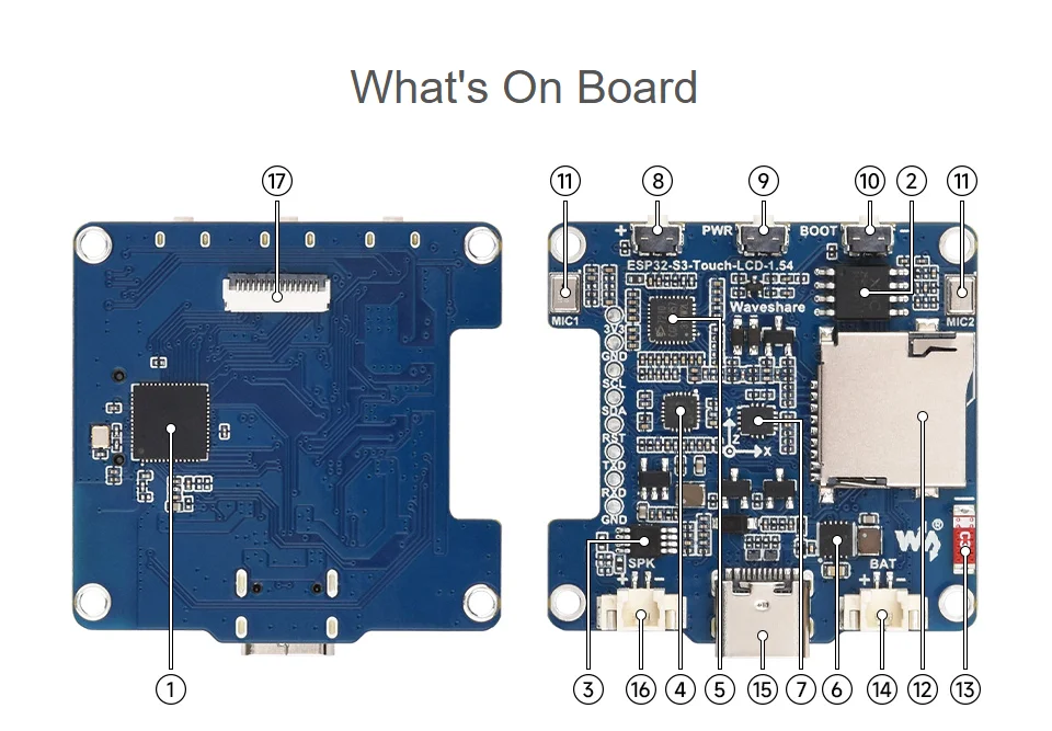 ESP32-S3 1.54inch LCD Display Development Board,240×240 Resolution,262K Color, Supports Dual Microphones, 2.4GHz Wi-Fi And BLE 5