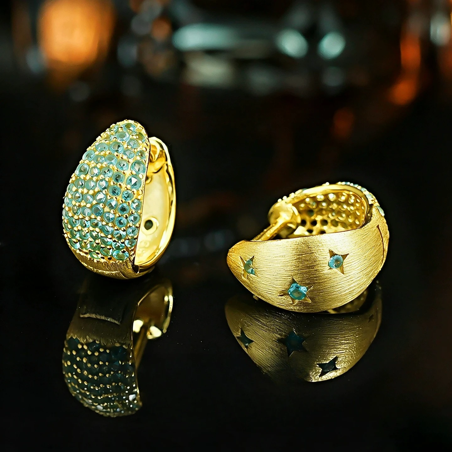 925 Sterling Silver Gold Plated Gradient Blue Pave Zircon Huggie Hoop Earrings Luxury Women Ear Buckle Jewelry