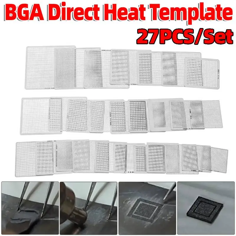 27pcs/set Universal BGA Stencil Direct Heat Template BGA General Template BGA Reballing Stencil for Notebooks Desktops Repair