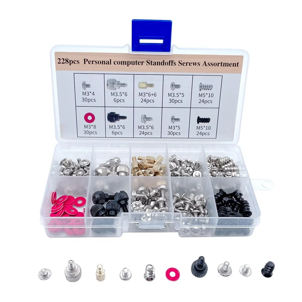 228pcs Combination Set Computer Case M3 M4 M5 Screws Set SSD Hard Drive Fan Power Graphics Motherboard Chassis CD-ROM Computer