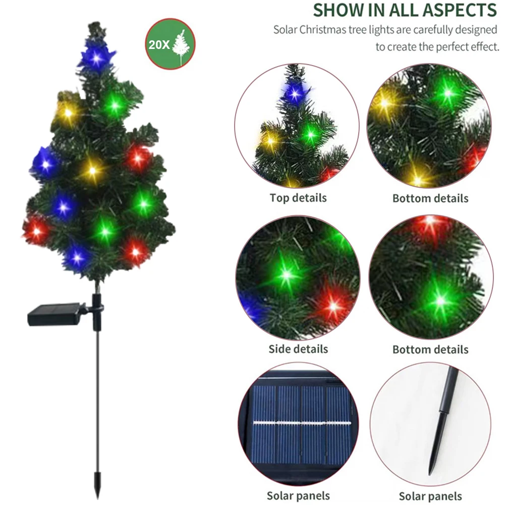 Solar Christmas Tree Lights Waterproof with 20/80/120 LEDs Garden Stake Lights Pathway Lights for Pathway Patio Yard Garden