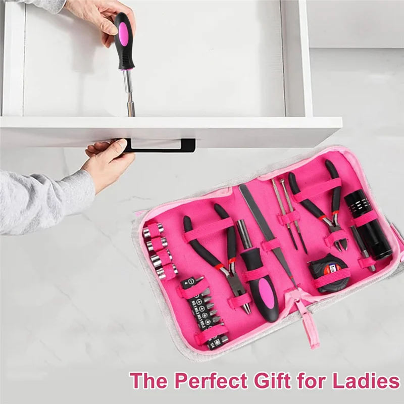 24-Hour Delivery 23Pcs Household Repair Tool Kit, Multifunctional Pink Home Hand Tool Set, Portable Women Repair Tool For DIY Ho