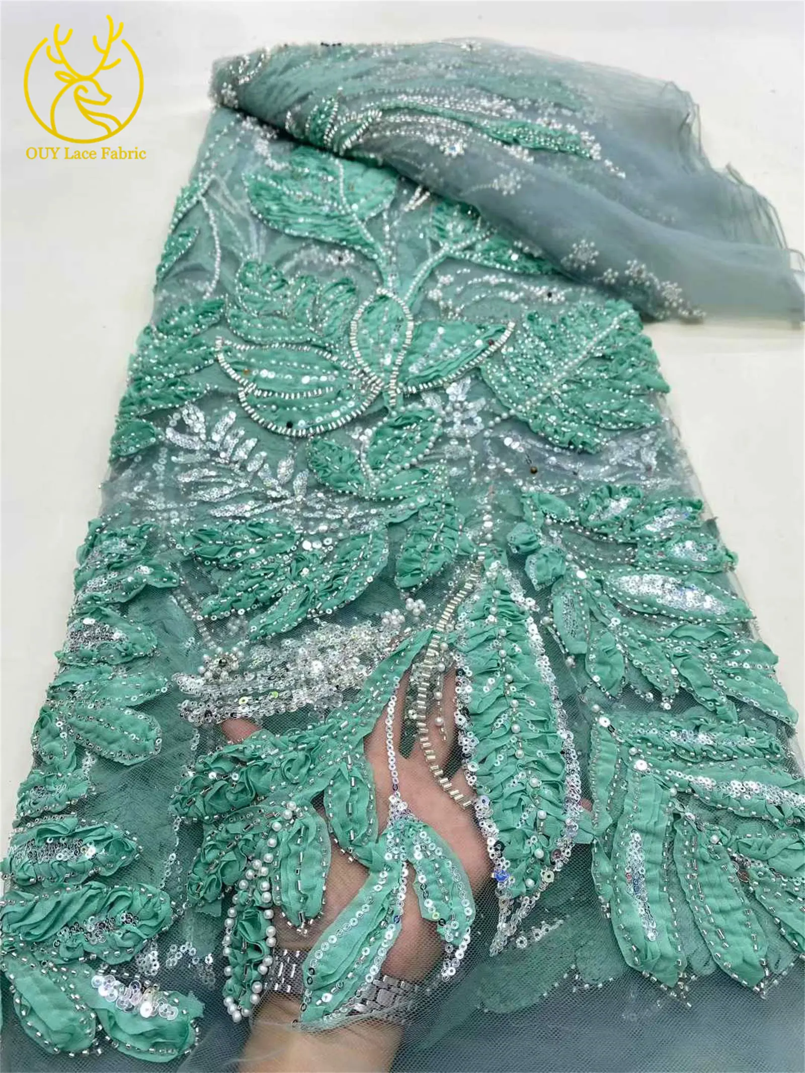 Tessuto di pizzo con perline con paillettes africane 2025 Tessuto di pizzo ricamato 3D francese nigeriano di alta qualità per materiale da cucito per matrimoni