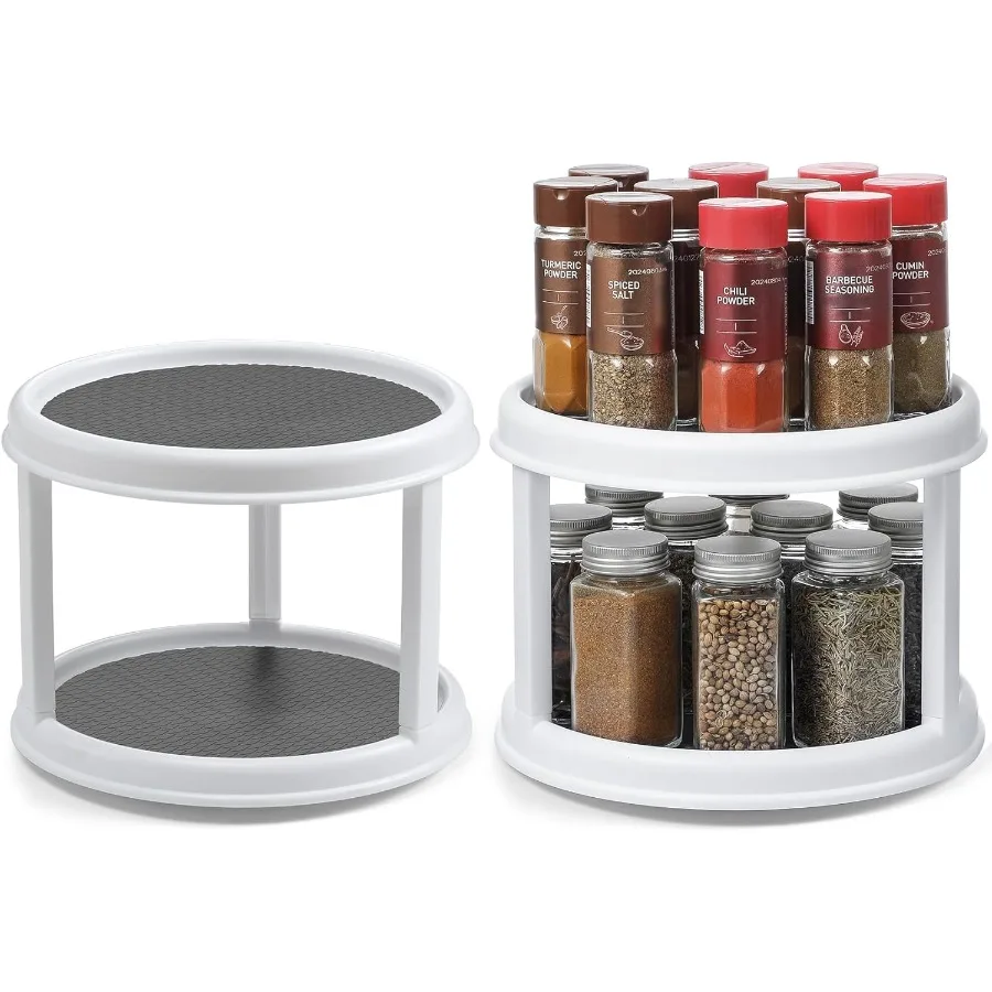 

2 Pack 2 Tier 10 Turntable Lazy Susan Spice Organizer Rotating Seasoning Rack Spinner for Pantry Cabinet Kitchen Countertop Tab