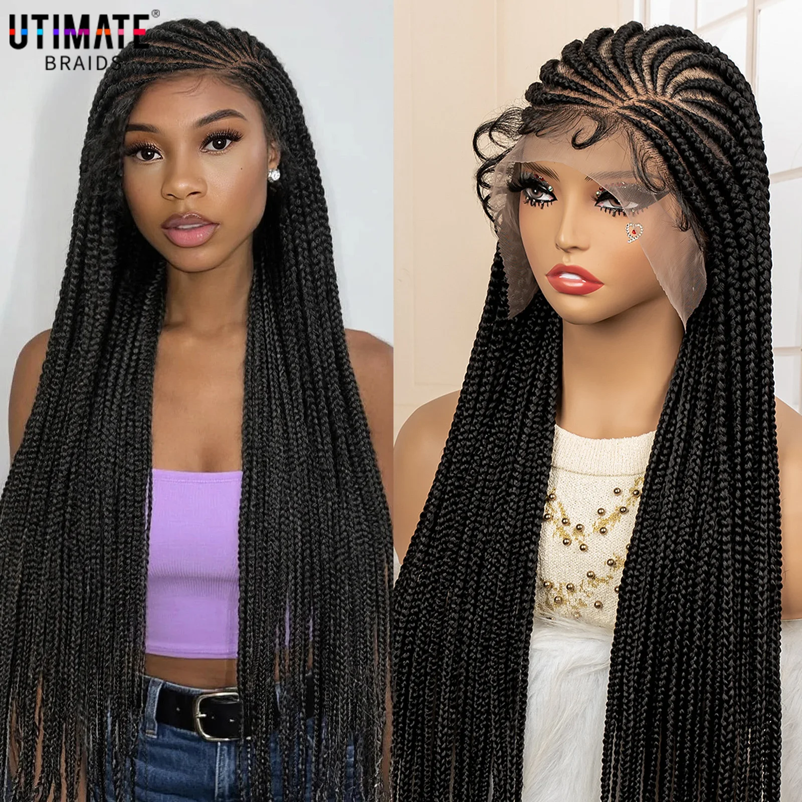 

34-дюймовые синтетические полные кружевные косички, плетеные парики, африканские косички без узлов, парик из искусственного локона, плетение париков для чернокожих женщин