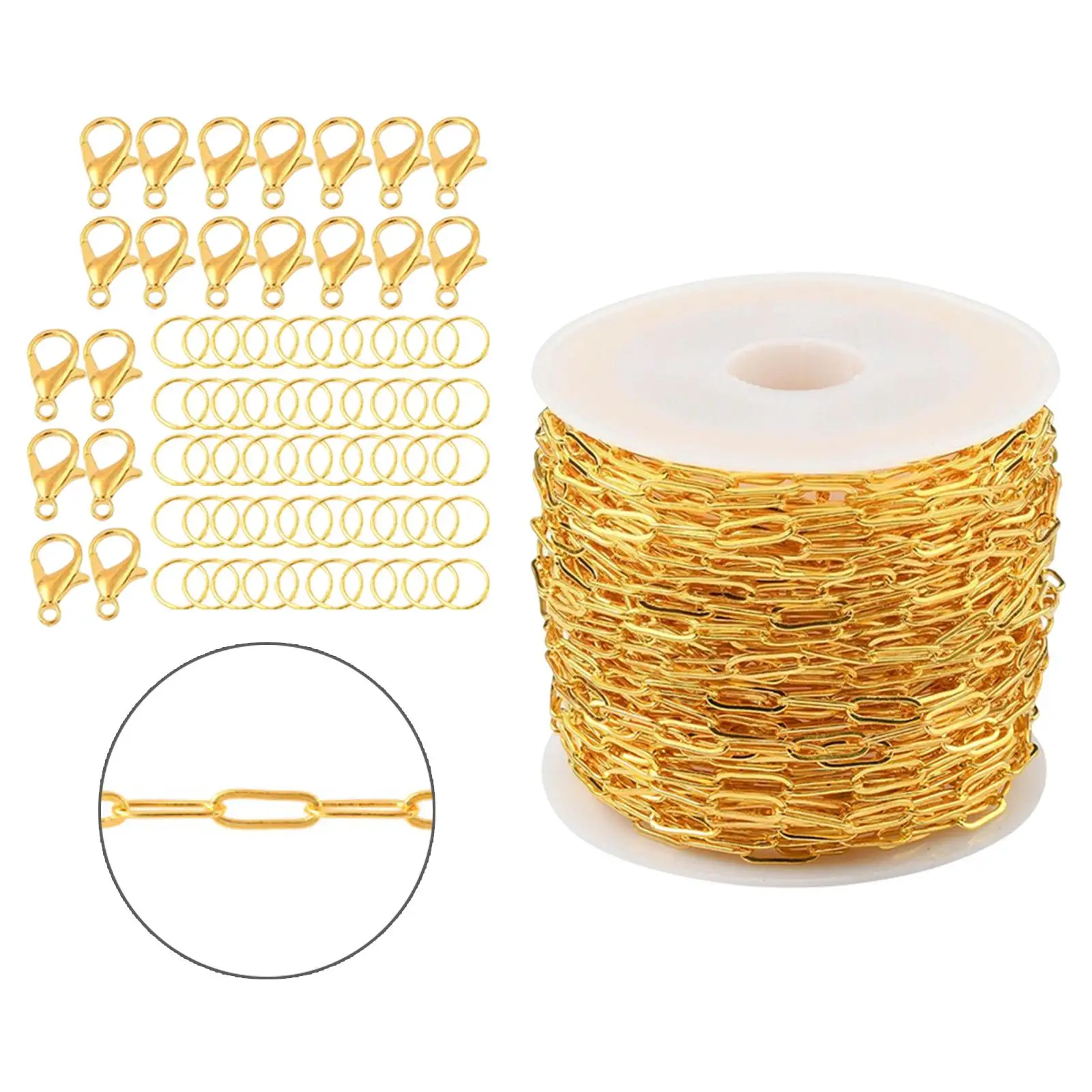 Gold Plated Brass Paperclip Chain Link Jewelry Making Chain for Necklace DIY