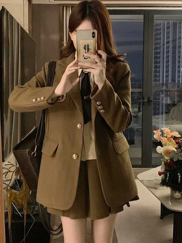 

plus Size Women's Faionable Versatile Suit Skirt Set Springtime Slimming High Waist Collar Loose Fit College Sle