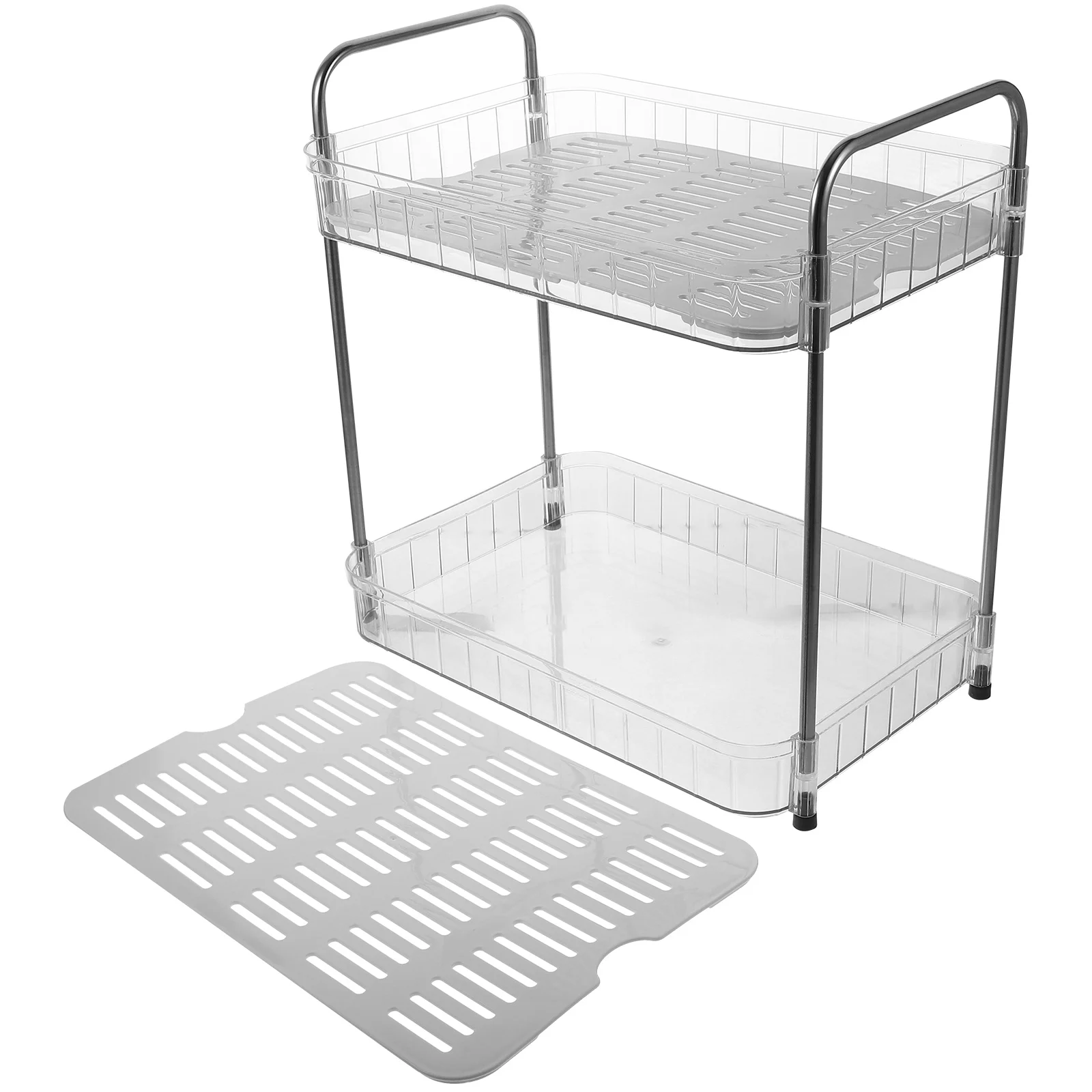 

Transparent 2 Draining Cup Holder Double Sundries Shelf Layer Storage Rack for Kitchen Office Desk Pet Sundries ganizer