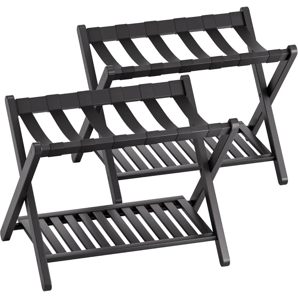 

Luggage Rack, Set of 2, Foldable Bamboo Suitcase Stand with Storage Shelf for Guest Room, Bedroom, Hotel, Heavy-Duty