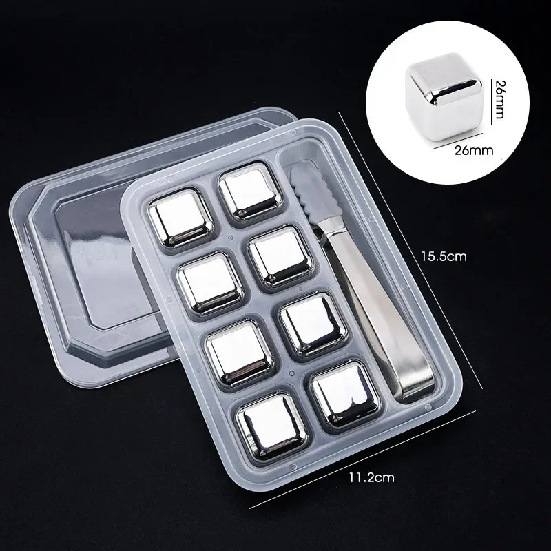 Stainless Steel Frozen Ice Cubes Set Metal Reusable Whiskey Ice Stones Party Bar Tools