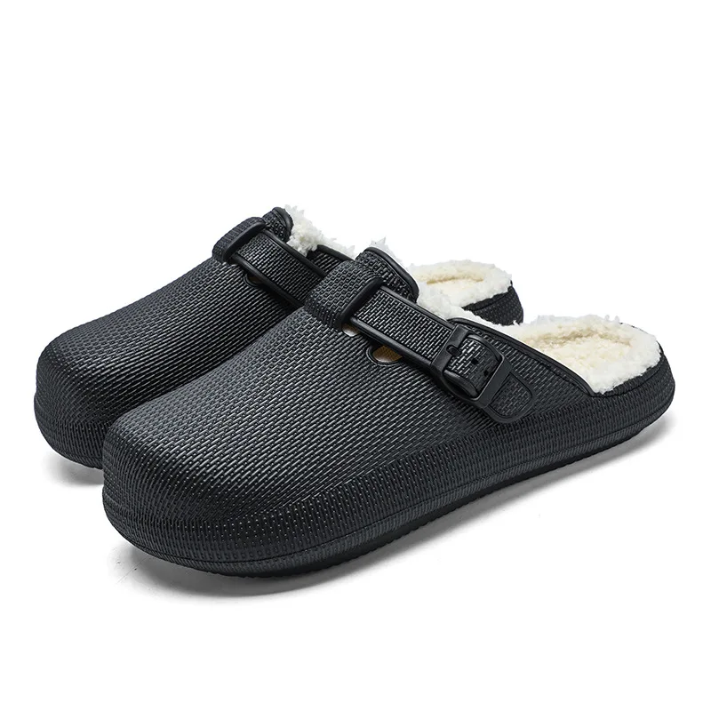 Winter Clog Slippers for Men Plush Lining Warm House Shoes Anti Slip Soft Sole Indoor Outdoor Fleece Lined Casual Home Footwear
